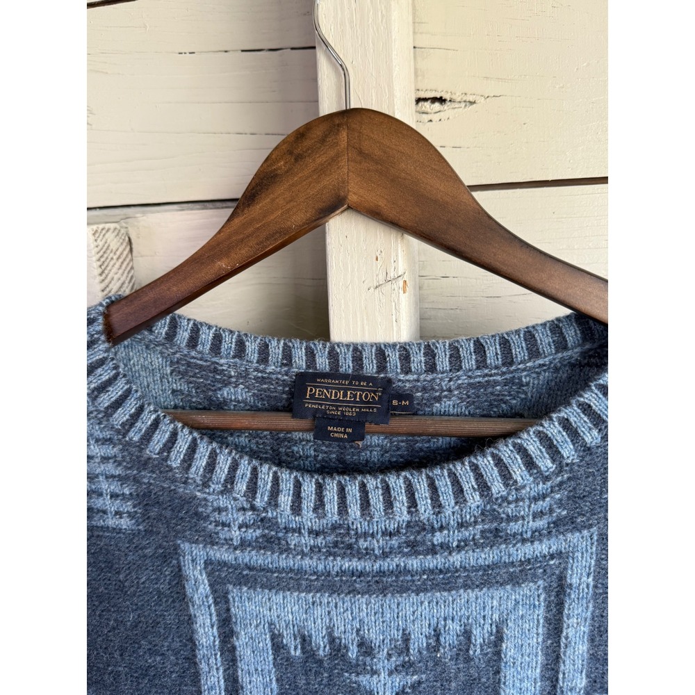 Pendleton Womens Southwestern Geometric Wool Blend Sweater Blue Grey S-M - Picture 2 of 5